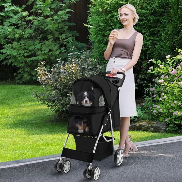 Poussette pour Animaux Pliable 4 Roues Transporteur Portable Chats/Chiens 87x46x102 cm