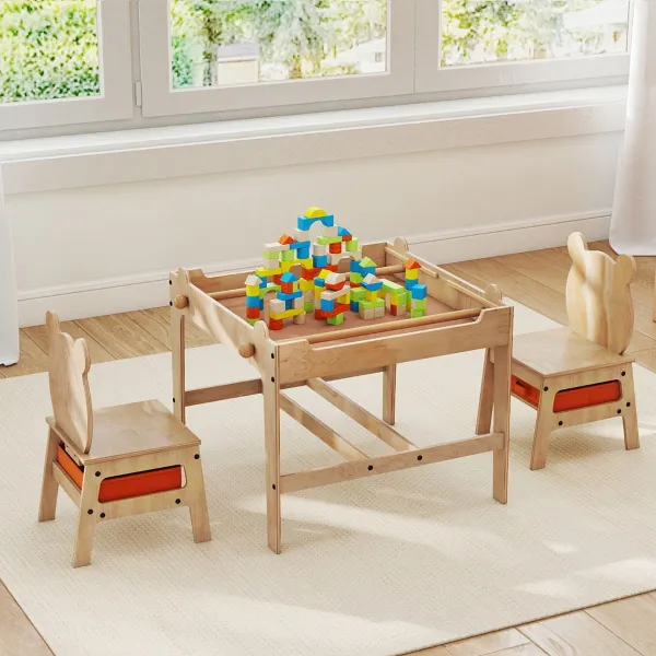 Mesa e Cadeiras Infantis 4 em 1 Panda com Quadro Reversível e 2 Gavetas