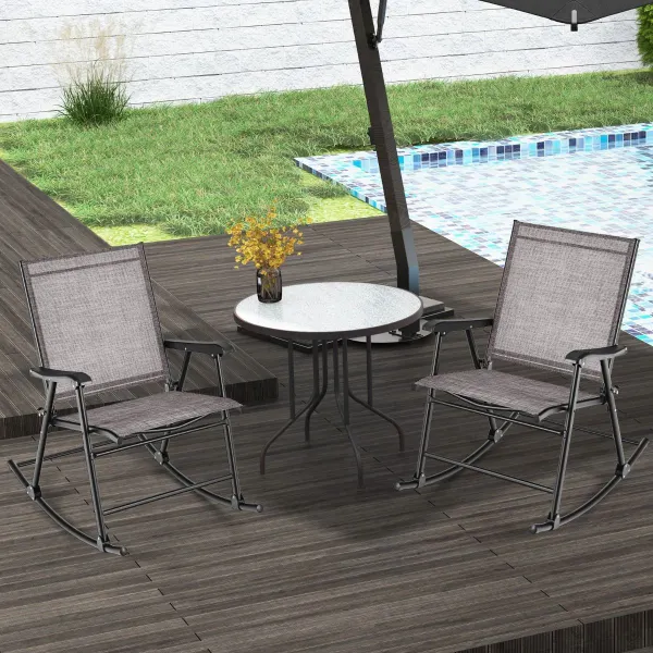 Ensemble 2 Chaises Berçantes Pliables Tissu Respirant et Cadre Métal 82x64x91 cm Marron