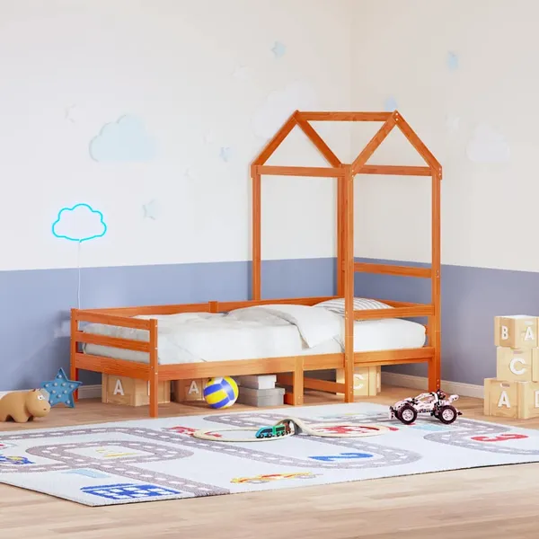 Telhado cama infantil 98x70x176,5 cm pinho maciço castanho-mel