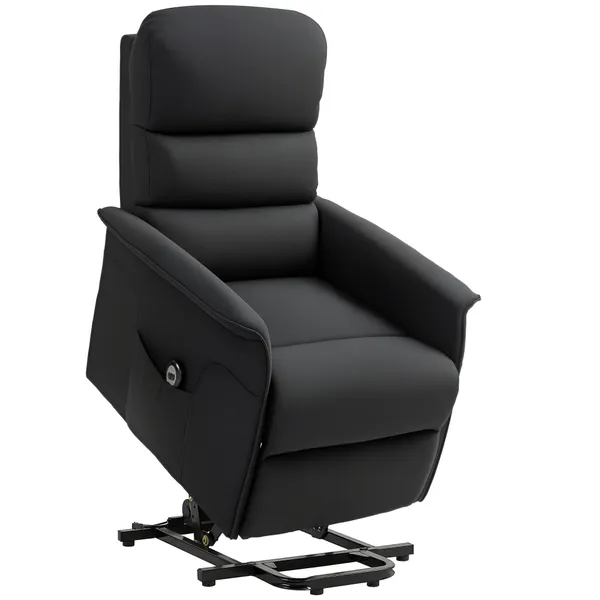 Poltrona Relax Reclinável Elétrica Poltrona Levanta Pessoas com Controlo Remoto e Bolso Lateral Poltrona Elétrica para Sala de Estar Dormitório 66x90x96 cm Preto