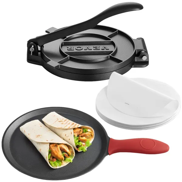 Prensa tortilhas ferro fundido 10" com 100 papéis
