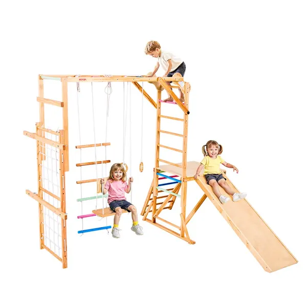 Parque infantil madeira 8 em 1, carga 100 kg, com escorregador