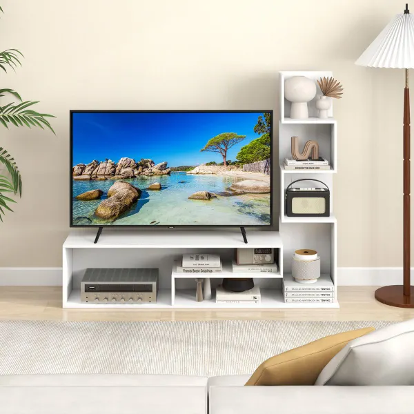 Móvel TV com Cubos até 50" - Estantes L e Compartimentos Abertos