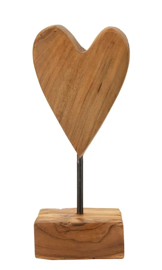 Escultura Coração em Teca Reciclada 10x10x25 cm
