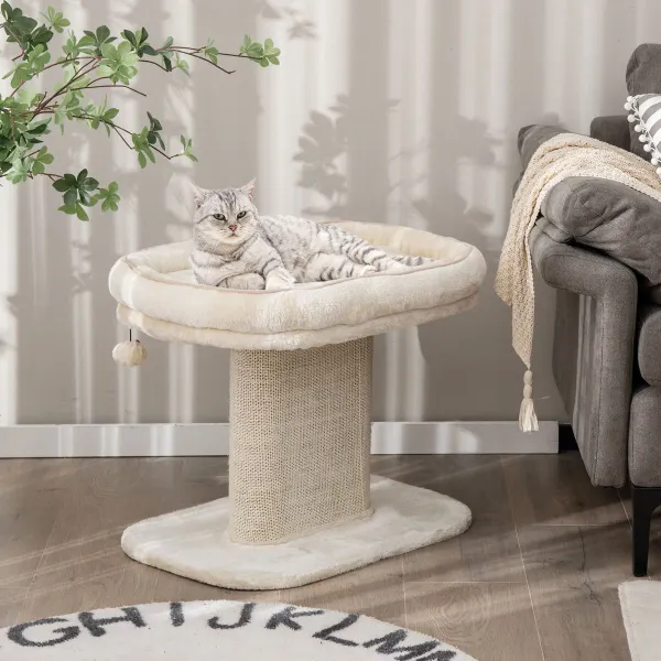 Arbre à Chat Petit Grattoir Tour d'Activités Coussin Peluche Poteau Sisal 59x39,5x50cm