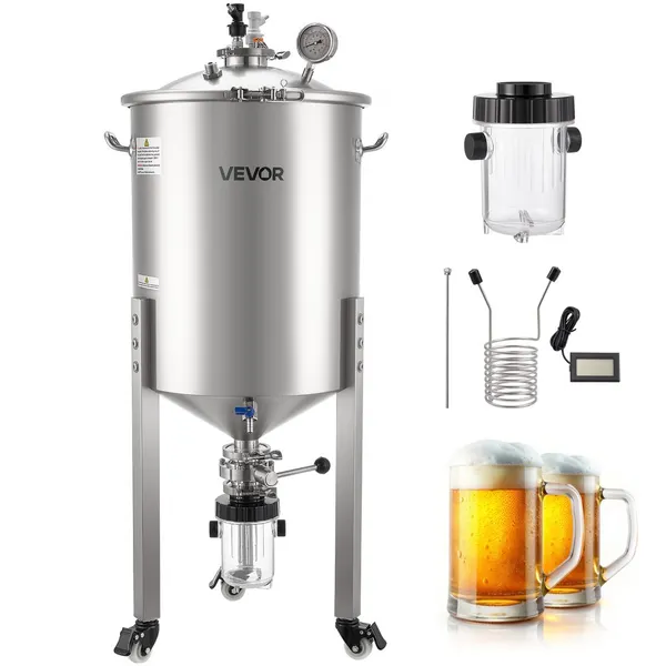 Fermentador conico 60 L, cerveja/vinho, 3 rodas, termómetro