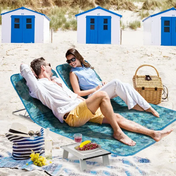 Set de 2 Tumbonas Plegables para Playa con Mesita Sillas Regulables Portátiles