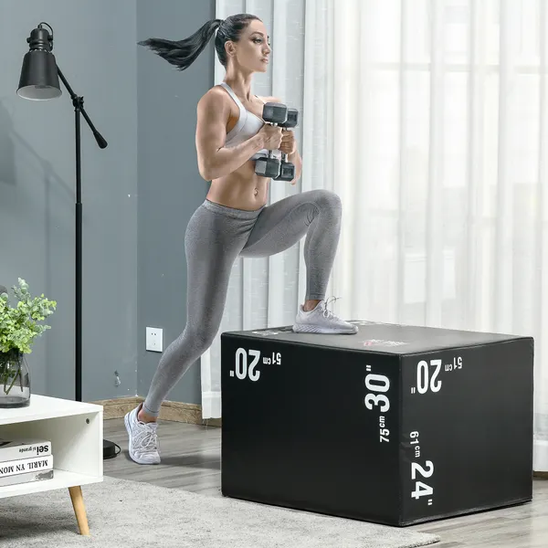 Caja Pliometría con Fecho de Correr Caja de Salto con 3 Diferentes Alturas Carga máxima 120 kg para Casa Oficina Gimnasio 75x51x61 cm Negro