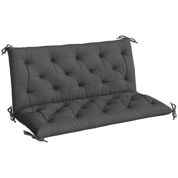 Almohadilla para Banco con Encosto 120x110x12 cm Almohadilla de Banco de Jardín de 2 Lugares con 6 Cordones de Fixación para Balance de Jardín Terrazo Negro