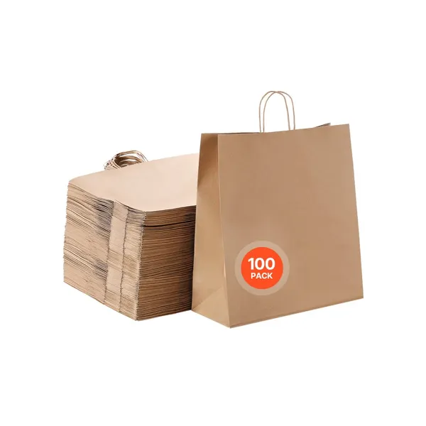 Sacos papel kraft 100 un, 18x7x19 polegadas, reciclado