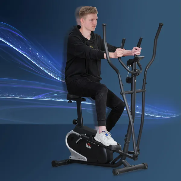 Bicicleta elíptica de fitness con resistencia magnética ajustable Pantalla LCD Sela ajustable Monitor de Frecuencia Cardíaca y Volante 3 kg 103x62x151 cm Negro