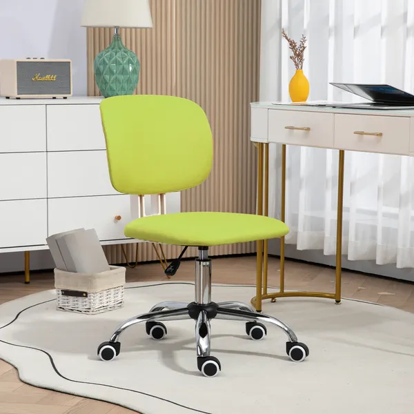 Cadeira de Escritório sem Braços Cadeira de Escritório Giratória Estofada em Tecido com Altura Ajustável Estilo Moderno Carga 120 kg 48x53x80-90 cm Verde