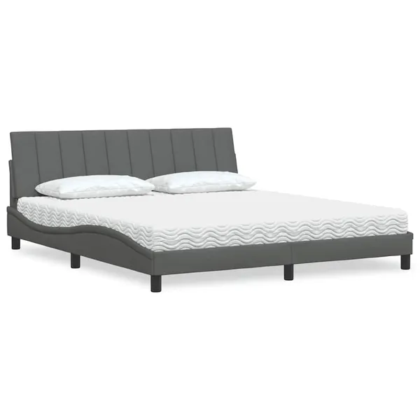 Cama com colchão Hanko 180x200 cm tecido cinzento-escuro