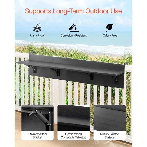 Mesa varanda dobrável 12x59" para corrimão 50 lbs