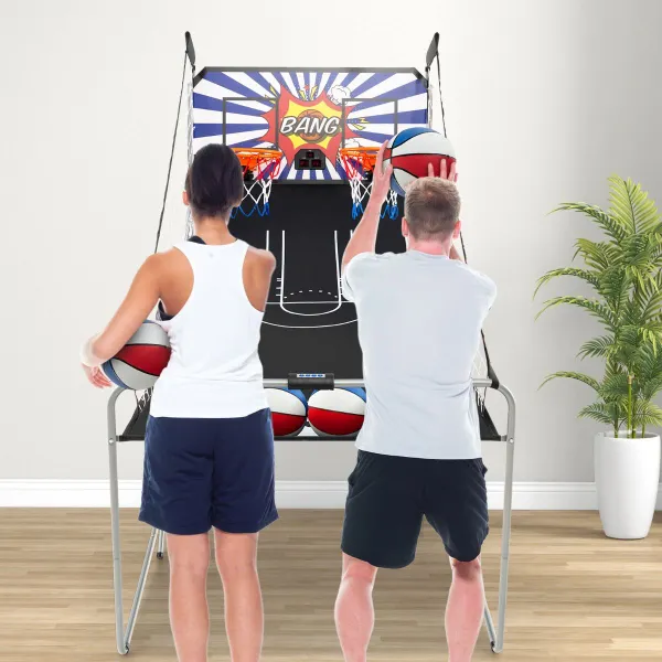 Máquina de Basquetebol Jogo Dobrável com Contador Electrónico 8 Modos 4 Bolas