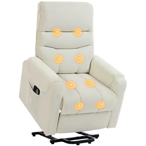 Poltrona de Massagem Relax Poltrona Levanta Pessoas com Reclinação Elétrica em até 135° com Controle Remoto e 8 Zonas de Massagem Estofado em Veludo Cotelê e Acolchoada 83x92x110 cm Bege