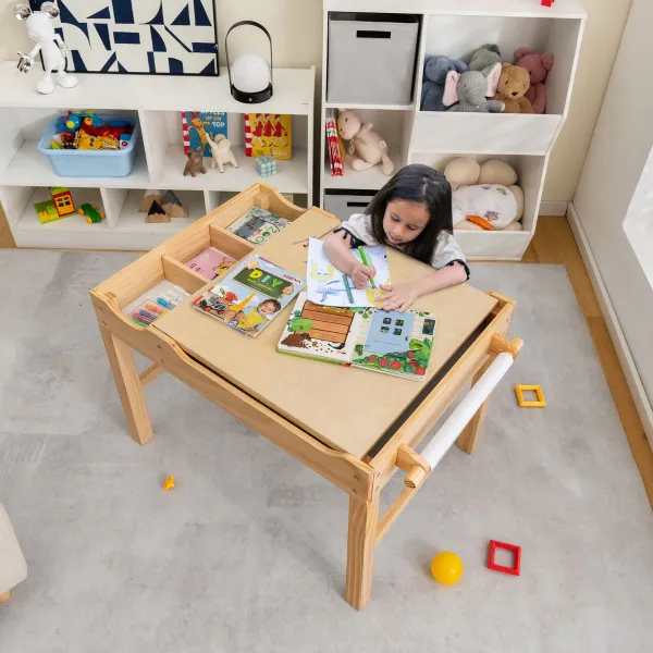 Tavolo Attività Bambini Reversibile 2 in 1 con Ripiani 86,5x60x57 cm