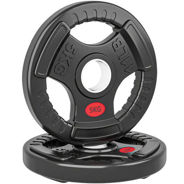 Discos de Pesos com Orifício de Ø50 mm 2 Discos de 5 kg com Anel Interior de Aço e Triplo Aperto para Halteres e Barras Treino Fitness em Casa Ginásio Ø24x4,5 cm Preto