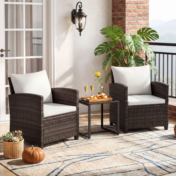 Ensemble Mobilier Extérieur 3 Pièces - 2 Chaises et Table Verre Teinté Beige