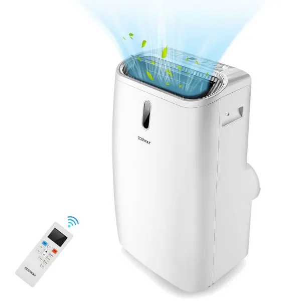 Ar Condicionado Portátil 5 em 1 14000 BTU com Comando Desumidificador Aquecedor Ventilador Modo Sono Temporizador 3 Velocidades Branco