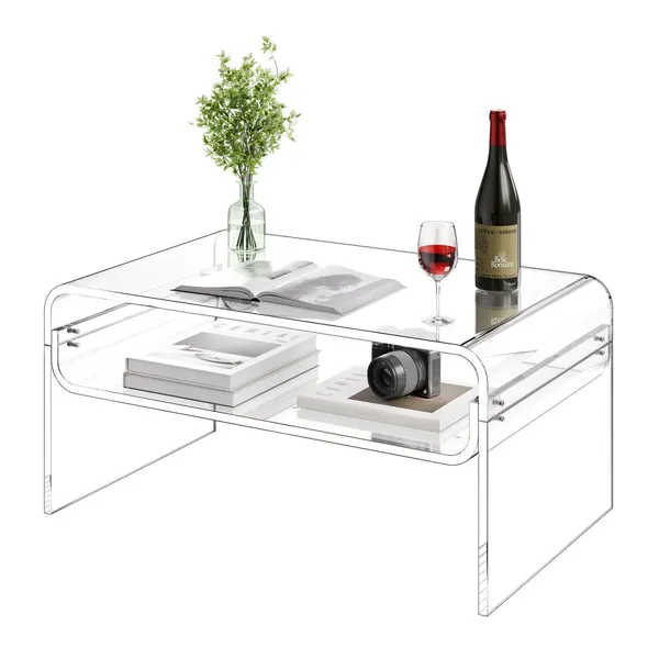 Mesa acrílico 2 níveis, 50x80x38 cm, transparente