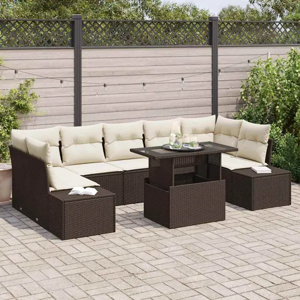 Conjunto de Sofás com almofada 8 pcs Marrom e Creme vime PE