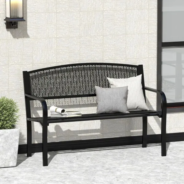 Banc de Jardin 128 cm Métal pour 2-3 Personnes Accoudoirs Courbes