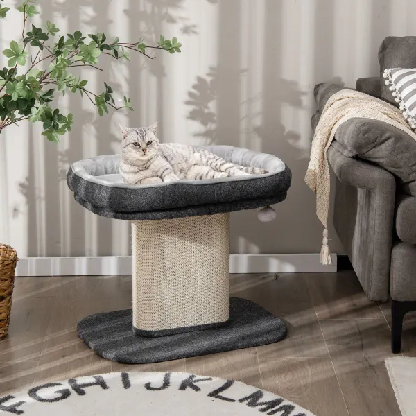 Árbol Rascador para Gatos Pequeño Torre de Actividades con Soporte de Peluche y Poste Rascador de Sisal 59 x 39,5 x 50 cm