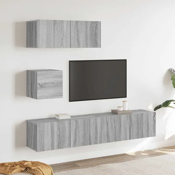 Conjunto móveis de TV 4 pcs madeira processada sonoma cinza