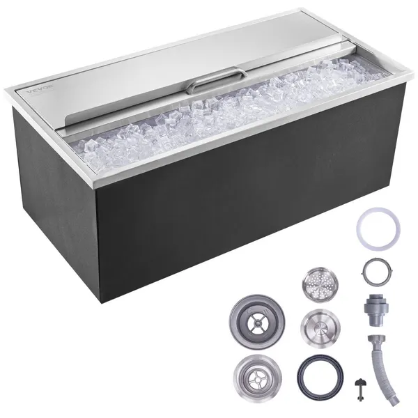 Caixa gelo inox 36"x18"x14", 40,9L, tampa deslizante