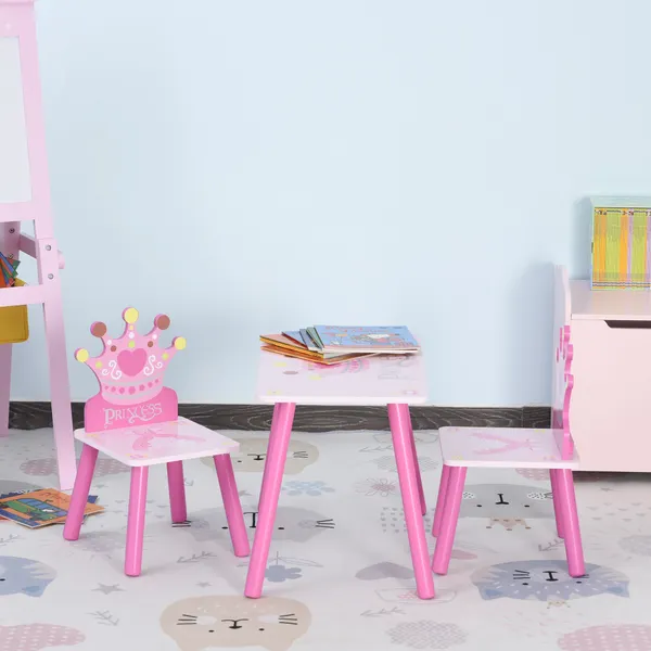 Ensemble de Table et 2 Chaises Enfants en bois de plus de 2 ans Ensemble de Table 55x34x42cm et Chaises 28x26x50cm Rose