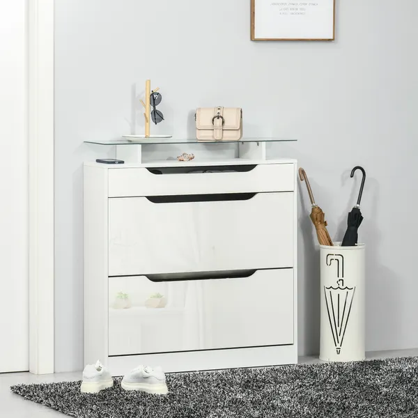 Mobile Shoemaker 2 porte Strait Shoemaker per 16 coppie di scarpe con cassetto aperto Shelf e sedile di vetro per Corridor Input 89x23x96cm Bianco