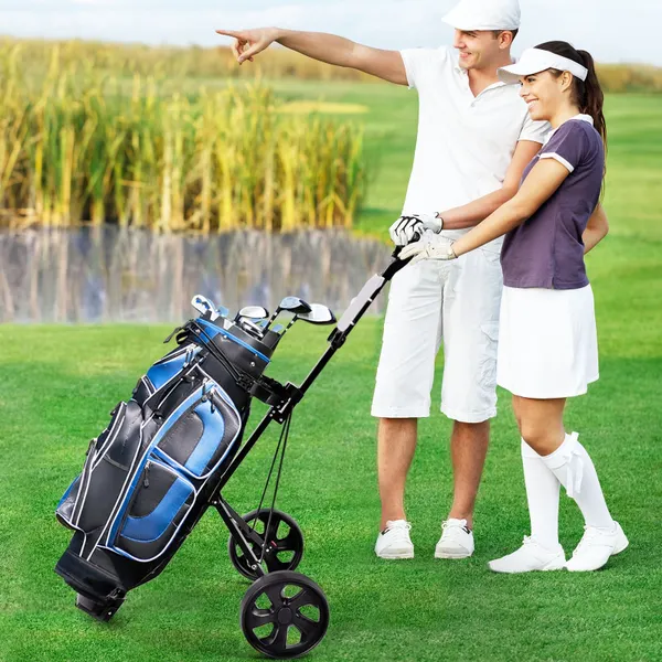 Chariot de Golf Pliable Portable Multifonctionnel avec 2 Roues et Marqueur 69x98x112 cm