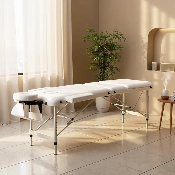Marquesa de masaje plegable y portátil con altura ajustable Apoyo a la cabeza y apoyo para los Brazos 215x81x61-84 cm Blanco