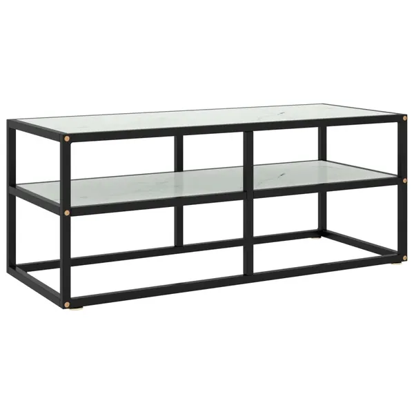Móvel de TV 100x40x40 cm vidro mármore branco