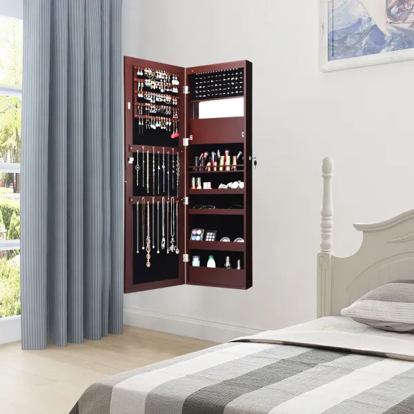 Armadietto Portagioie con Specchio LED 12 Luci Organizzatore da Parete 37 x 8,5 x 120 cm