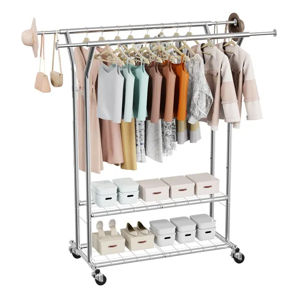 Cabideiro roupa com rodas, 120 kg, altura ajustável