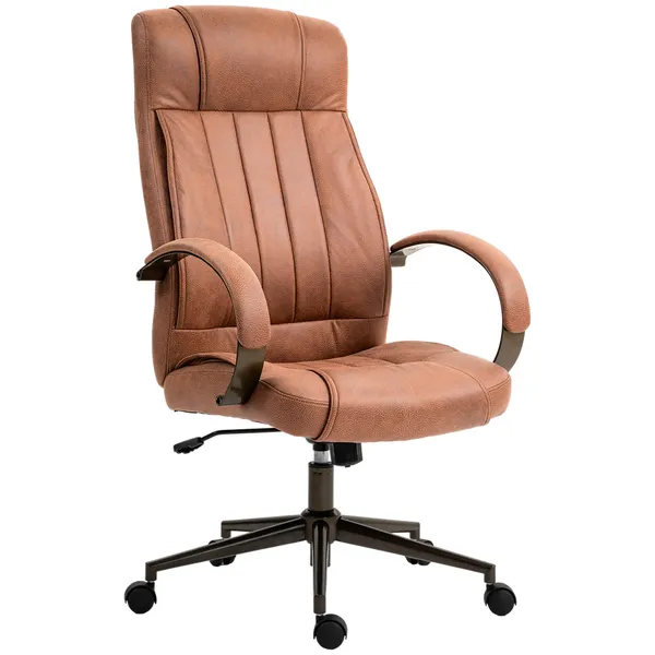 Cadeira de Escritório Ergonômica Cadeira de Escritório Giratória com Altura Ajustável Apoio para a Cabeça Apoio para o Braço e Encosto Acolchoado 61,5x52,5x118-126cm Marrom