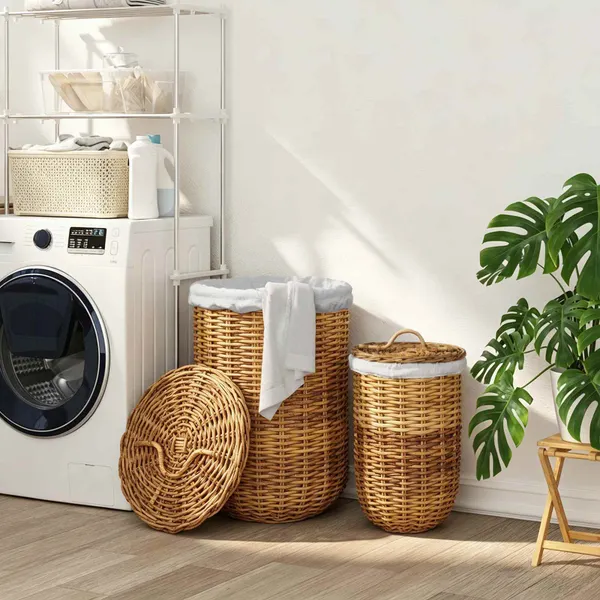 Cesta de Lavanderia 2 pcs Castanho Rattan Kubu