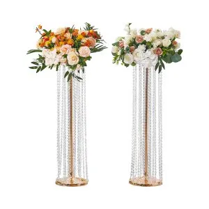 Suporte Flores Cristal 90 cm Ouro 2 Peças Casamento