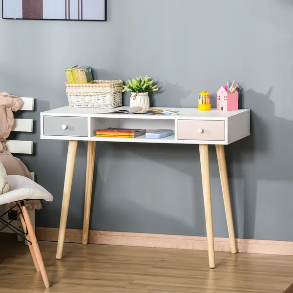 Console enfant secrétaire avec 1 compartiment ouvert et 2 tiroirs Style nordique pour entrée dorme 100x48x76.5cm multicolore