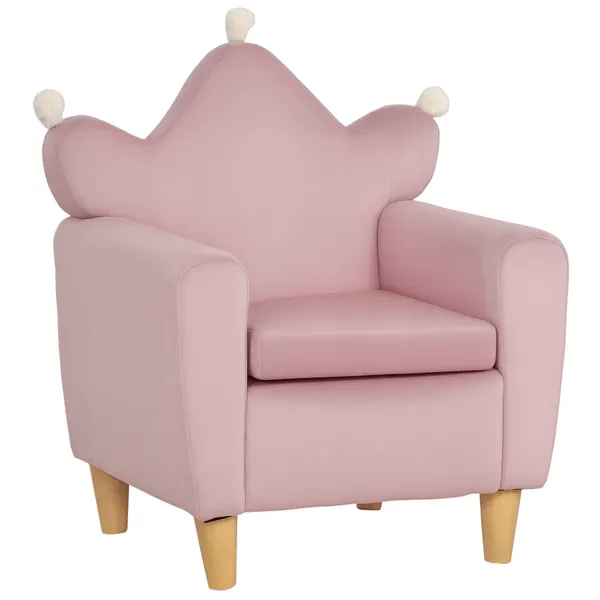 Poltrona Infantil Mini Sofá para Crianças Acima de 3 Anos com Assento Acolchoado Apoio para os Braços e Estrutura de Madeira Carga Máxima 45kg 50x42x58cm Rosa