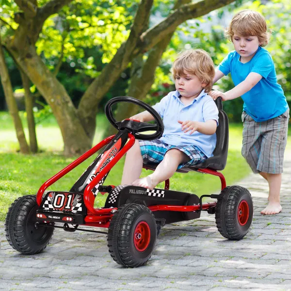 Go kart de Pedales para Niños con 4 Ruedas Antideslizantes Asiento Ergonómico y Freno de Mano