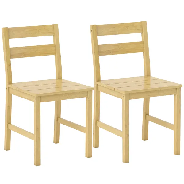 Conjunto de 2 Cadeiras de Sala de Jantar em Bambu Cadeiras de Cozinha com Assento Ripado Encosto Curvado Sem Braços para Sala de Estar Madeira