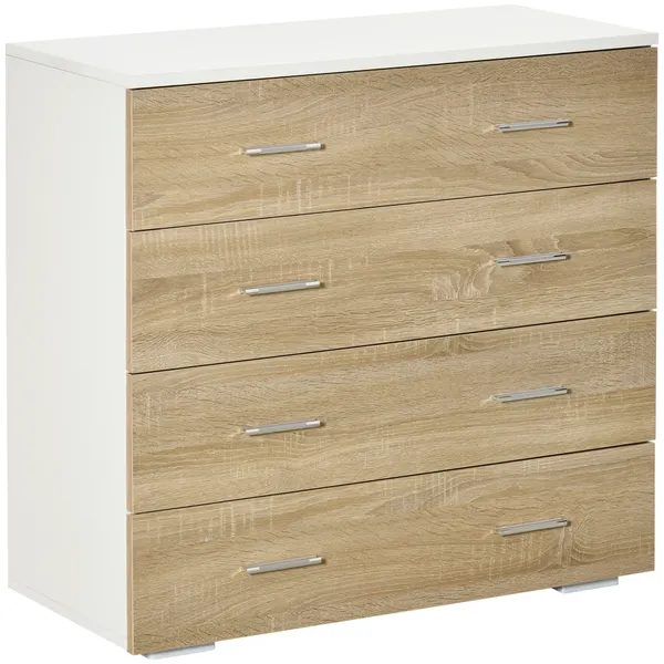 Commodity con 4 cassetti moderni per il Corridoio Dorm Soggiorno 76x35x72cm Rovere e Bianco