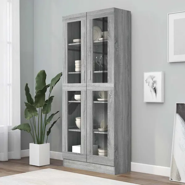 Vitrine 82,5x30,5x185 cm derivados madeira cinzento sonoma