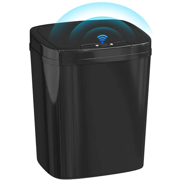 Balde de Lixo Automático 15L Papeleira de Cozinha com Sensor Infravermelhos e Modo Manual Anel de Retenção Antimarcas, para Escritório Casa 27,6x21,4x33,5 cm Preto
