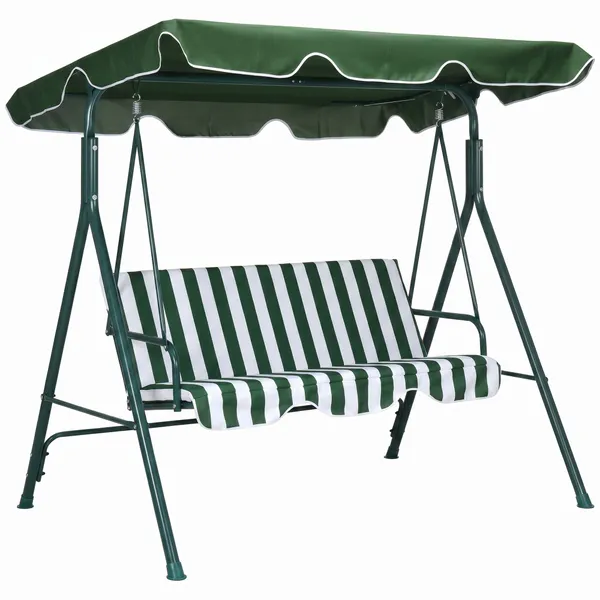 Baloiço de Jardín de 3 Lugares con Almohada Toldo ajustable y Estructura de Metal para Balcón Terraço Patio Carga Máx. 300kg 172x110x153cm Verde y Blanco