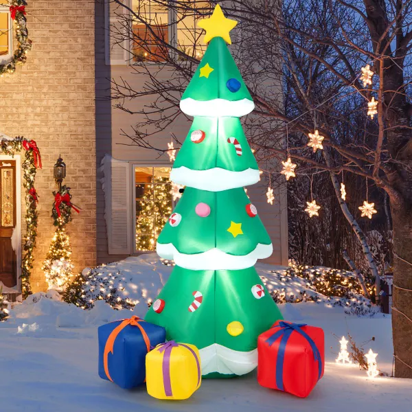 Árvore de Natal Inflável 180 cm com 3 Caixas de Presente, Luzes LED e Acessórios